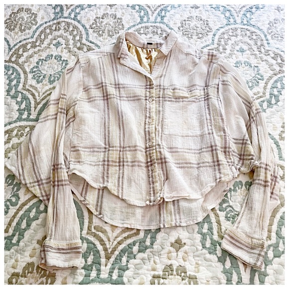 Free People “Cutie” Plaid Cropped Shirt XS - Picture 3 of 11